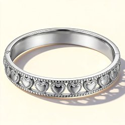Stainless Steel Color 304 Stainless Steel Hollow Heart Hinged Cuff Bangles for Women, Stainless Steel Color, Inner Diameter: 2.36 inch(6cm)