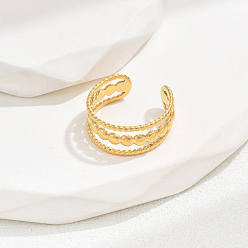 Золотой 201 Модное открытое кольцо-манжета из нержавеющей стали для женщин, подарок на праздничную дату, отпуск, золотые, внутренний диаметр: 16~18 мм