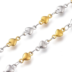 Golden & Stainless Steel Color 304 Stainless Steel Heart Link Chains, with Spool, Soldered, Golden & Stainless Steel Color, Heart: 8x4x1.5mm, Link: 3.5x2x0.2mm, about 16.4 Feet(5m)/roll