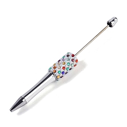 Серебро Бисерная ручка, пластиковая шариковая ручка, с железным стержнем, стразами и искусственным жемчугом из АБС-пластика, для индивидуальной ручки с ювелирными бусинами, серебряные, 145~150x14.5 мм