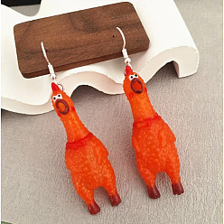 Коралловый Серьги-подвески из сплава смолы в виде кричащей курицы, серебряные, коралл, 80x20 мм