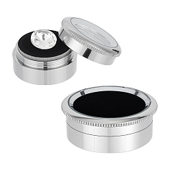 Платина 2 шт. 2 стили, коробки для демонстрации драгоценных камней из сплава с россыпью бриллиантов, стеклянные верхние витрины для ювелирных изделий с губкой внутри, плоско-круглые, платина, 3.2~4.35x1.7 см, 1 шт / стиль