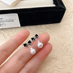 Bowknot Rhinestone & Enamel Stud Earrings, 925 Silver Silver Pin Earrings for Women, Bowknot, 26x13mm