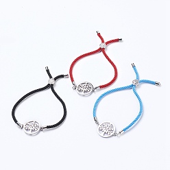 (52) Непрозрачная лаванда Нейлоновые витые браслеты, слайдерные браслеты, Боло браслеты, с 304 ссылкам из нержавеющей стали, плоские круглые с жизнью дерева, цвет нержавеющей стали, 9 дюйм (23 см), 3 мм