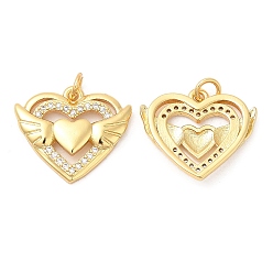 Real 18K Gold Plated Brass Micro Pave Cubic Zirconia Pendants, Cadmium Free & Lead Free, Heart, Real 18K Gold Plated, 16x19x3mm, Hole: 2.7mm