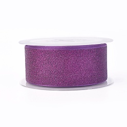 Purple Sparkle Polyester Ribbons, Glitter Ribbon, Purple, 1-1/2 inch(38mm), about 50yards/roll(45.72m/roll)