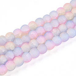 Сливовый Стеклянные бусины кракле, круглые, два тона, матовые, слива, 8~8.5x7~7.5 мм, отверстие : 1.4 мм, около 105~107 шт / нитка, 29.92~30.71 дюйм (76~78 см)