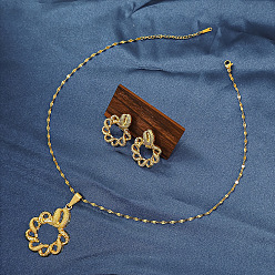Цветок Комплект из ожерелья с подвеской из сплава и сережек-гвоздиков для женщин, золотые, цветок, 405 мм и 30x25 мм