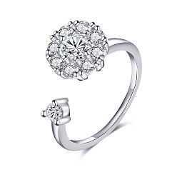 Круглые Кубический цирконий, вращающееся открытое кольцо-манжета, платиновое латунное вращающееся кольцо для снятия стресса при тревоге, круглые, 2.1 мм, размер США 8 (18.1 мм)