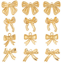 Настоящее золото 18K 16 шт 4 стили ионное покрытие (ip) 304 подвески из нержавеющей стали, очарование бантом, реальный 18 k позолоченный, 18~20x17.5~24.5x2.5~4.5 мм, отверстие : 1~2.1 мм, 4 шт / стиль