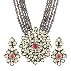 Серый Комплект украшений в стиле бохо из многослойного сплава, имитация агата и стекла, включают серьги и ожерелья, цветок, серые, 590 мм