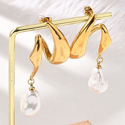 Настоящее золото 18K 304 серьги-гвоздики из нержавеющей стали с жемчугом для женщин, самородки, слева и справа, реальный 18 k позолоченный, 47.5x22~29 мм