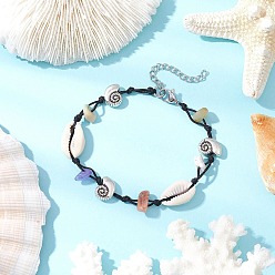 Shell Shape Плетеные браслеты из бусин из натуральных и синтетических драгоценных камней и ракушек каури, браслеты из тибетских бусин из сплава, формы раковины, 7-1/2 дюйм (19 см)