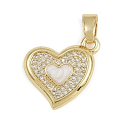 Белый Латунные микропроволочные кубические циркониевые подвески из эмали, сердце прелести, долговечный, стойки покрытие, без свинца и без кадмия, белые, 18x17x2.5 мм, отверстие : 5.5x3 мм