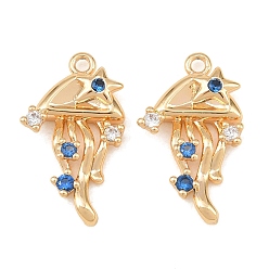 Real 18K Gold Plated Brass Micro Pave Blue Cubic Zirconia Pendants, Jellyfish Charms, Real 18K Gold Plated, 20x12x4mm, Hole: 1.4mm