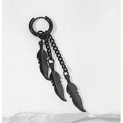 Черный Серьги-кольца с кисточками из цинкового сплава в форме перьев, чёрные, 75x15 мм