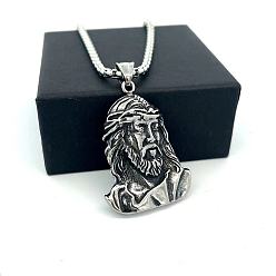 Нержавеющая Сталь Цвет Религия 304 Кулон в виде головы Иисуса из нержавеющей стали для мужчин и женщин, не тускнеет, цвет нержавеющей стали, 23.62 дюйм (60 см)