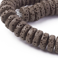 Coconut Brown Natural Lava Rock Beads Strands, Dyed, Flat Round/Disc, Coconut Brown, 8~8.5x3~4mm, Hole: 2mm, about 62 pcs/Strand, 7.87 inch(20 cm)