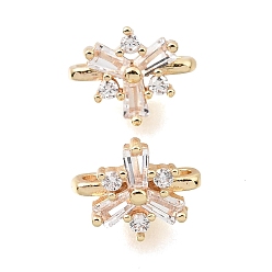 Light Gold Латунные микропаве прозрачные кубические цирконии 2-петлевые цветочные разделители, долговечный, стойки покрытие, золотой свет, 8x10x6 мм, отверстие : 1.5 мм