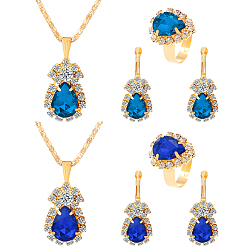 (52) Непрозрачная лаванда 2 серьги-капельки с застежкой-рычагом, ожерелья и кольца с цветными стразами, комплект украшений из сплава с железом для женщин, золотой свет, разноцветные, 455 мм