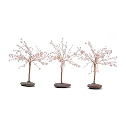 Розовый Кварц Украшение из натурального розового кварца, целебное каменное дерево, для балансировки чакр исцеляющими кристаллами рейки, скрученный с шасси из меди и гальки, дерево, 100~118x84x210~225 мм