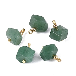 Green Aventurine Natural Green Aventurine Pendants, Faceted Nuggets Charms, with Golden Tone Brass Findings, 13~15.5x8.5~15x8.5~15mm, Hole: 1.2~1.8mm, about 5pcs/bag