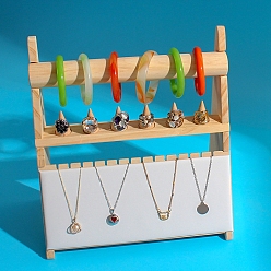 Белый Многофункциональная деревянная стойка для ювелирных изделий, с ПУ кожаный, для дисплея часов для ожерелья, кольца, браслета, белые, 300x155x310 мм