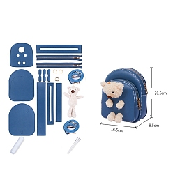 Стально-синий Наборы для изготовления женских сумок через плечо из искусственной кожи с куклой-медведем «сделай сам», Вязание сумки на плечо крючком для начинающих., стальной синий, 20.5x16.5x8.5 см