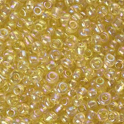 Pale Goldenrod Round Glass Seed Beads, Transparent Colours Rainbow, Round, Pale Goldenrod, 4mm