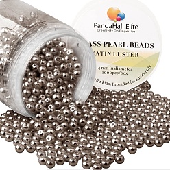 Кокосово-Коричневый Круглая бусина из экологически чистого окрашенного стекла с жемчугом, кокосового коричневый, 4~4.5 мм, отверстия: 0.7~1.1 мм, около 1000 шт / коробка