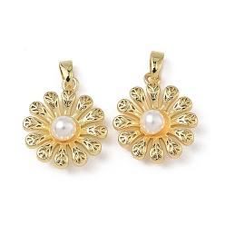 Настоящее золото 18K Латунные подвески, очарование цветка ромашки, с abs имитационными жемчужными бусинами , реальный 18 k позолоченный, 19x16.5x6 мм, отверстие : 4x2.5 мм