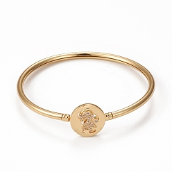 Прозрачный Браслеты из латуни с микропаве из кубического циркония, настоящие 18k позолоченные плоские круглые браслеты с застежкой для девочек, долговечный, без кадмия и без свинца, прозрачные, внутренний диаметр: 2-1/4 дюйм (5.6 см)