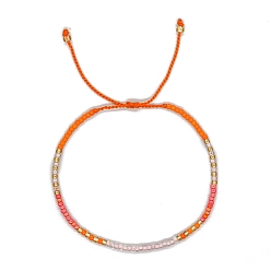 Dark Orange Bohemia Glass Seed Braided Bead Bracelet, Adjustable Bracelet, Dark Orange, 11 inch(28cm)