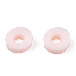 Misty Rose Flat Round Handmade Polymer Clay Bead Spacers, Misty Rose, 4x1mm, Hole: 1mm, about 380~400pcs/strand, 17.7 inch