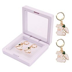 Кролик Подвесные маркеры петель с замком из сплава эмали, для вязания спицами и крючком, с железными застежками, кролик, 3x1.5 см, коробка: 7x7 см, 2 шт / комплект