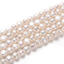 White Natural Cultured Freshwater Pearl Beads Strands, Potato, White, 8~9x9~10mm, Hole: 0.6mm, about 36~37pcs/strand, 13.58~13.78 inch(34.5~35cm)
