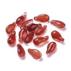 Dark Red Transparent Glass Pendants, Dyed & Heated, Teardrop, Dark Red, 15x8x6mm, Hole: 1mm