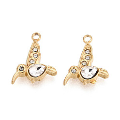 Настоящее золото 18K 304 из нержавеющей стали амулеты горный хрусталь, амулеты птиц, вакуумное покрытие pvd, реальный 18 k позолоченный, 13x11x3 мм, отверстие : 1.5 мм