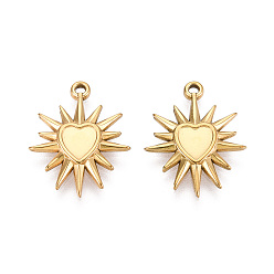 Настоящее золото 18K 304 Настройки кабошон из нержавеющей стали кулон, ионное покрытие (ip), солнце, реальный 18 k позолоченный, лоток : 5 мм, 20x16x2 мм, отверстие : 1.2 мм