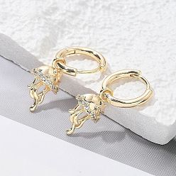 Настоящее золото 18K Серьги-кольца из латуни с прозрачным кубическим цирконием, медуза, реальный 18 k позолоченный, 25.5x9.5x14 мм