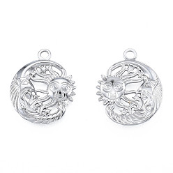 Нержавеющая Сталь Цвет Не тускнеющие 201 подвески из нержавеющей стали, луна с солнцем, цвет нержавеющей стали, 23.5x20x2.5 мм, отверстие : 2 мм