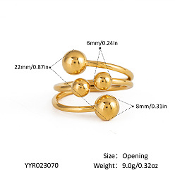 Настоящее золото 18K 304 открытые манжеты из нержавеющей стали для женщин, 220 мм, внутренний диаметр: регулируемый