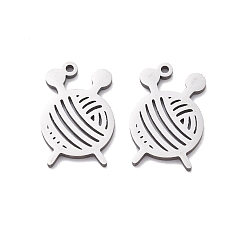 Нержавеющая Сталь Цвет 201 прелести нержавеющей стали, лазерная резка, Шарм из пряжи в форме шара, цвет нержавеющей стали, 15x9.5x1 мм, отверстие : 1 мм