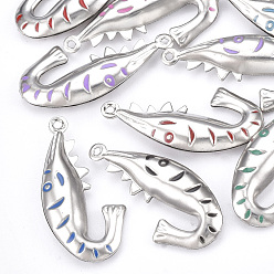 Stainless Steel Color 304 Stainless Steel Pendants, with Enamel, Fish, Mixed Color, Stainless Steel Color, 20x9x3mm, Hole: 1mm