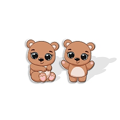 Шоколадный Пластиковые серьги-гвоздики в виде медведя для женщин, цвет шоколада, 15 мм