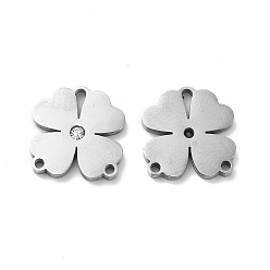 Нержавеющая Сталь Цвет 201 нержавеющей стали ссылки люстра компонент, с кристально горный хрусталь, клевер, цвет нержавеющей стали, 13x13x2 мм, Отверстие : 3x1.2 мм & 1.2 мм