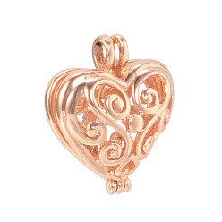 Light Gold Hollow Brass Locket Pendants, Heart, Cadmium Free & Nickel Free & Lead Free, Light Gold, 21x19x10mm, Hole: 2mm, 11x17mm inner size