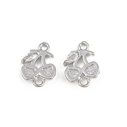 Платина Латунные подвески-фигурки с прозрачным кубическим цирконием и фруктами, вишневые ссылки, платина, 12.5x9x3 мм, отверстия : 1.4 mm и 1.6 мм