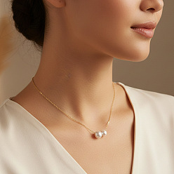 Золотой Подвеска с имитацией двойного жемчуга 304 цепочка из нержавеющей стали для женщин, удобная повседневная одежда, белые, золотые, 15.75 дюйм (40 см)