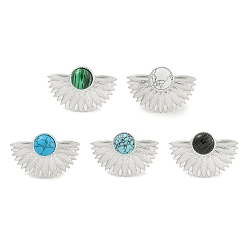 Смешанные камни 304 манжеты из нержавеющей стали с синтетическими драгоценными камнями, веерные открытые кольца для женщин и мужчин, цвет нержавеющей стали, 39.5x26.5 мм, внутренний диаметр: регулируемый.